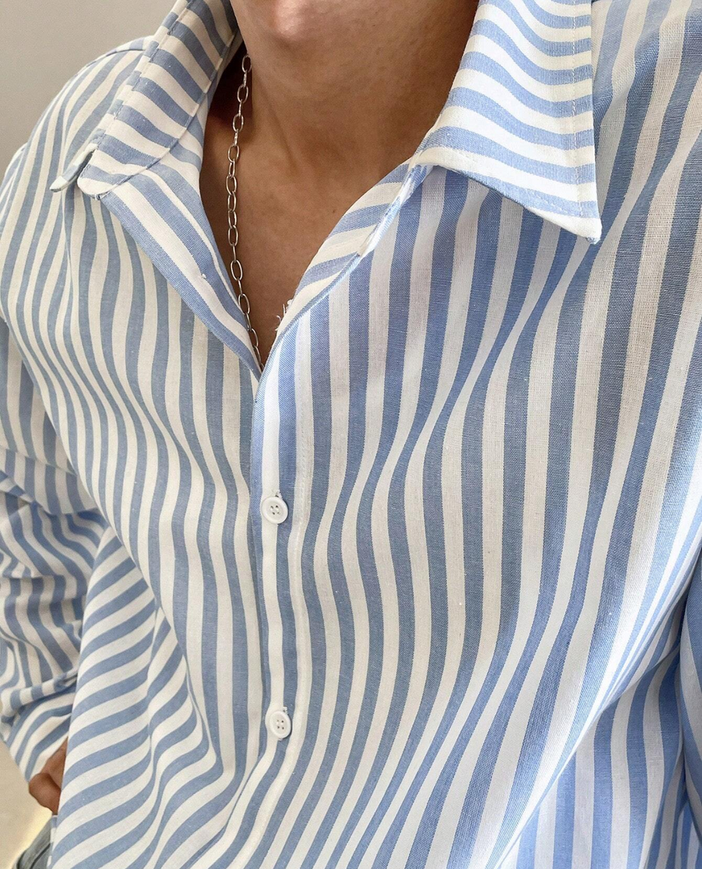 Theo | Relaxed Linen Stripe Shirt Button Long Sleeve