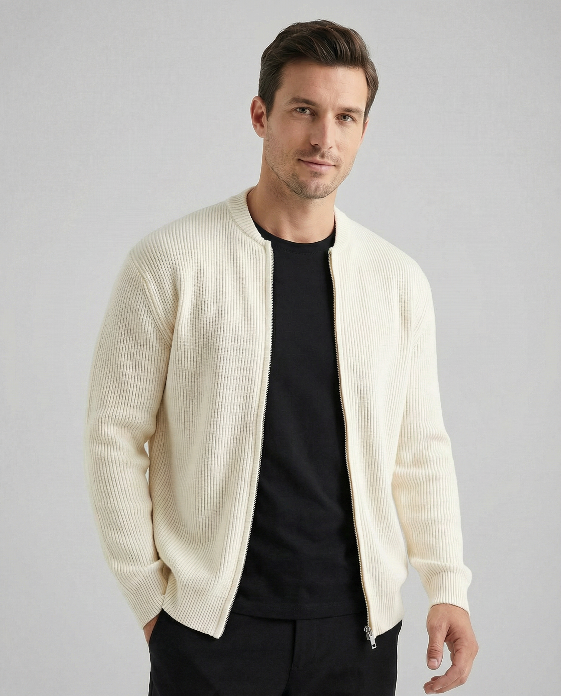 Ethan | Classic Ribbed Zip Knit Cardigan