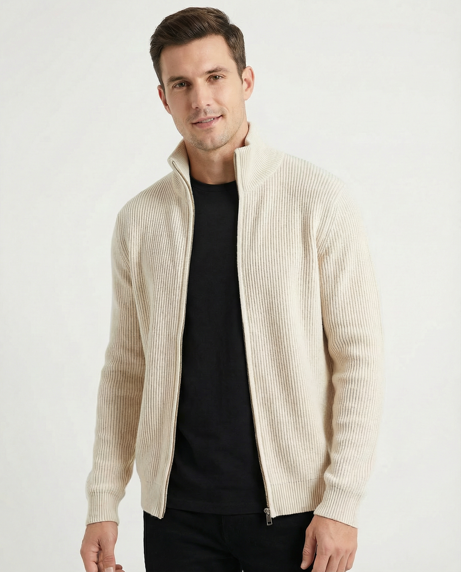 Arthur | Full Zip Ribbed Knit Cardigan