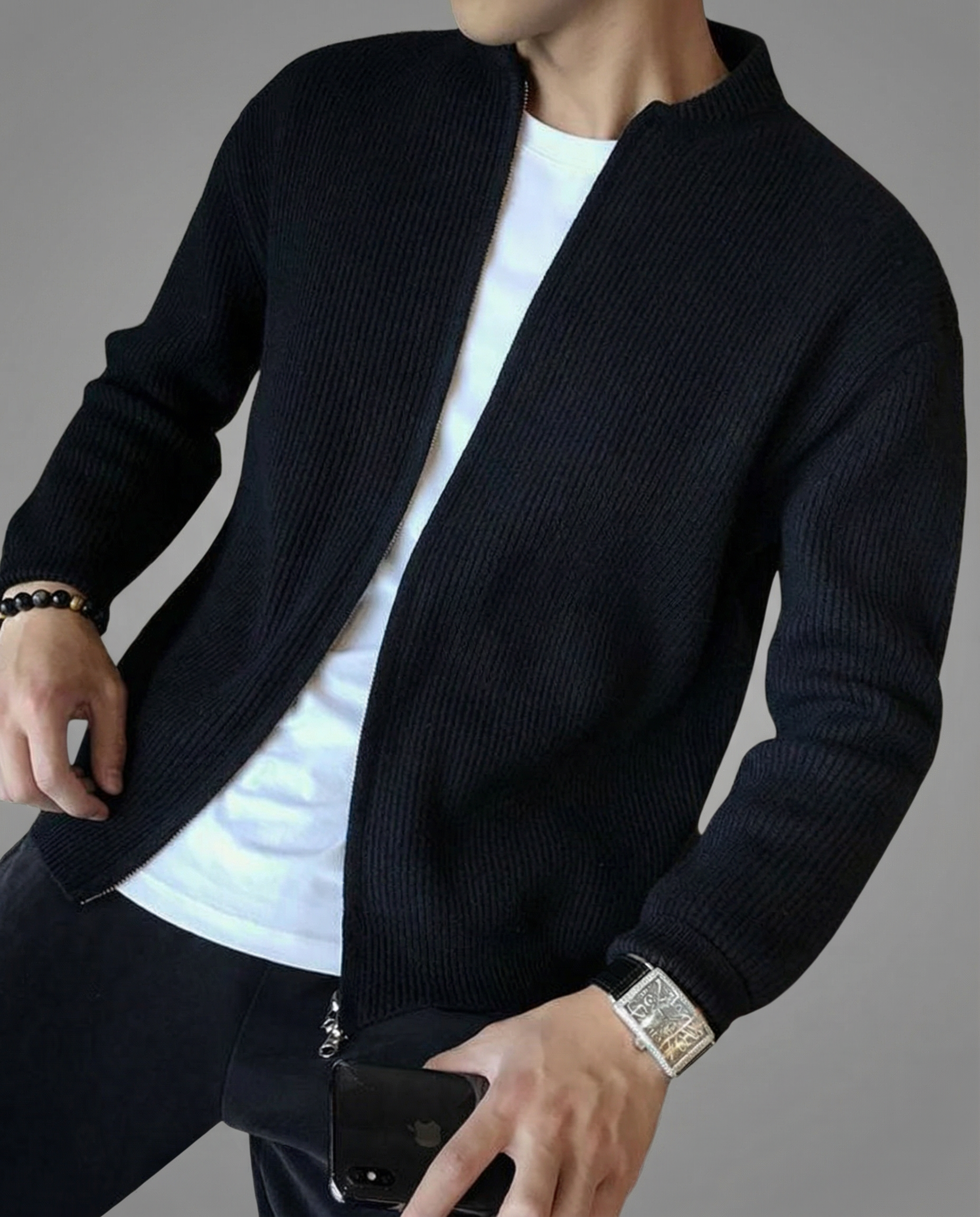 Ethan | Classic Ribbed Zip Knit Cardigan