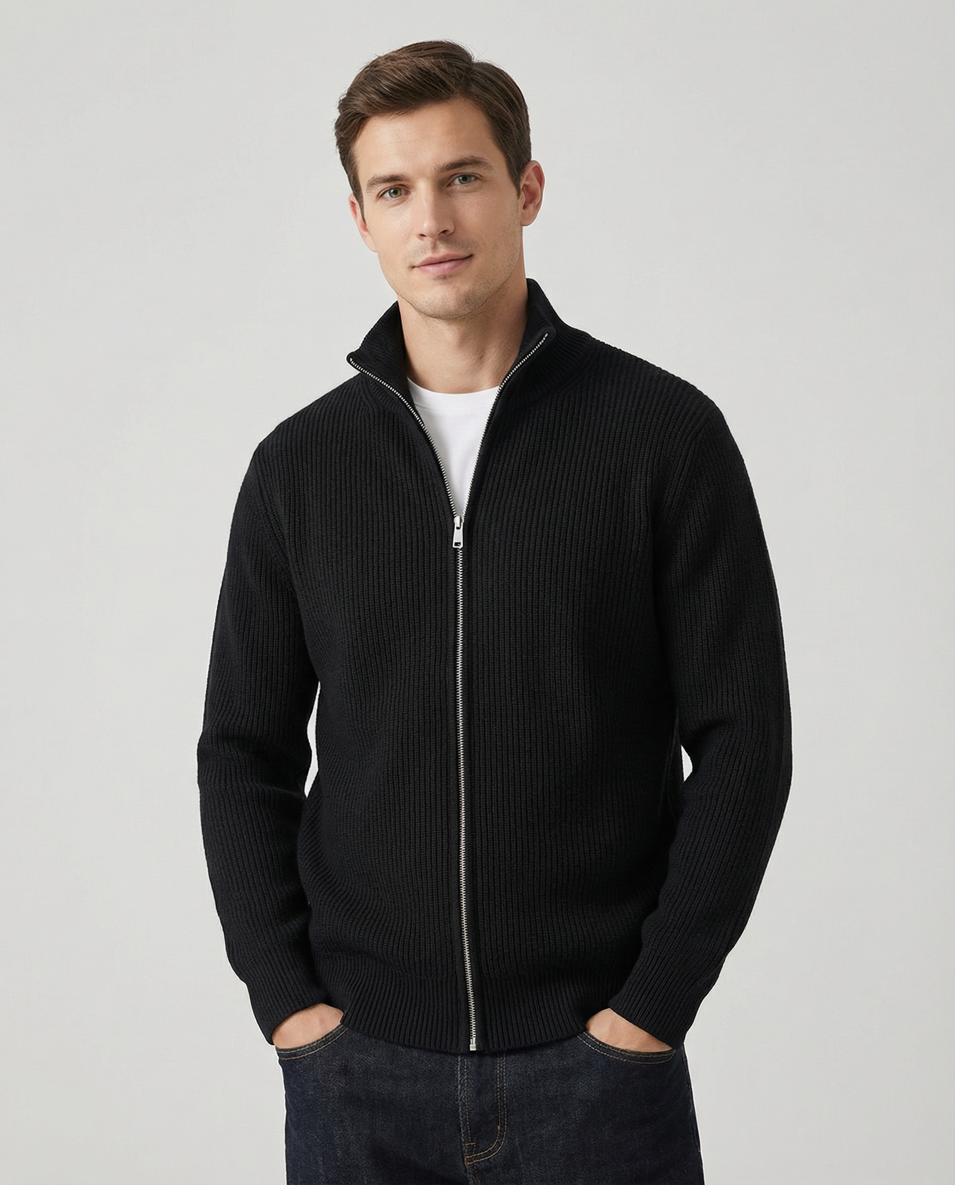 Arthur | Full Zip Ribbed Knit Cardigan