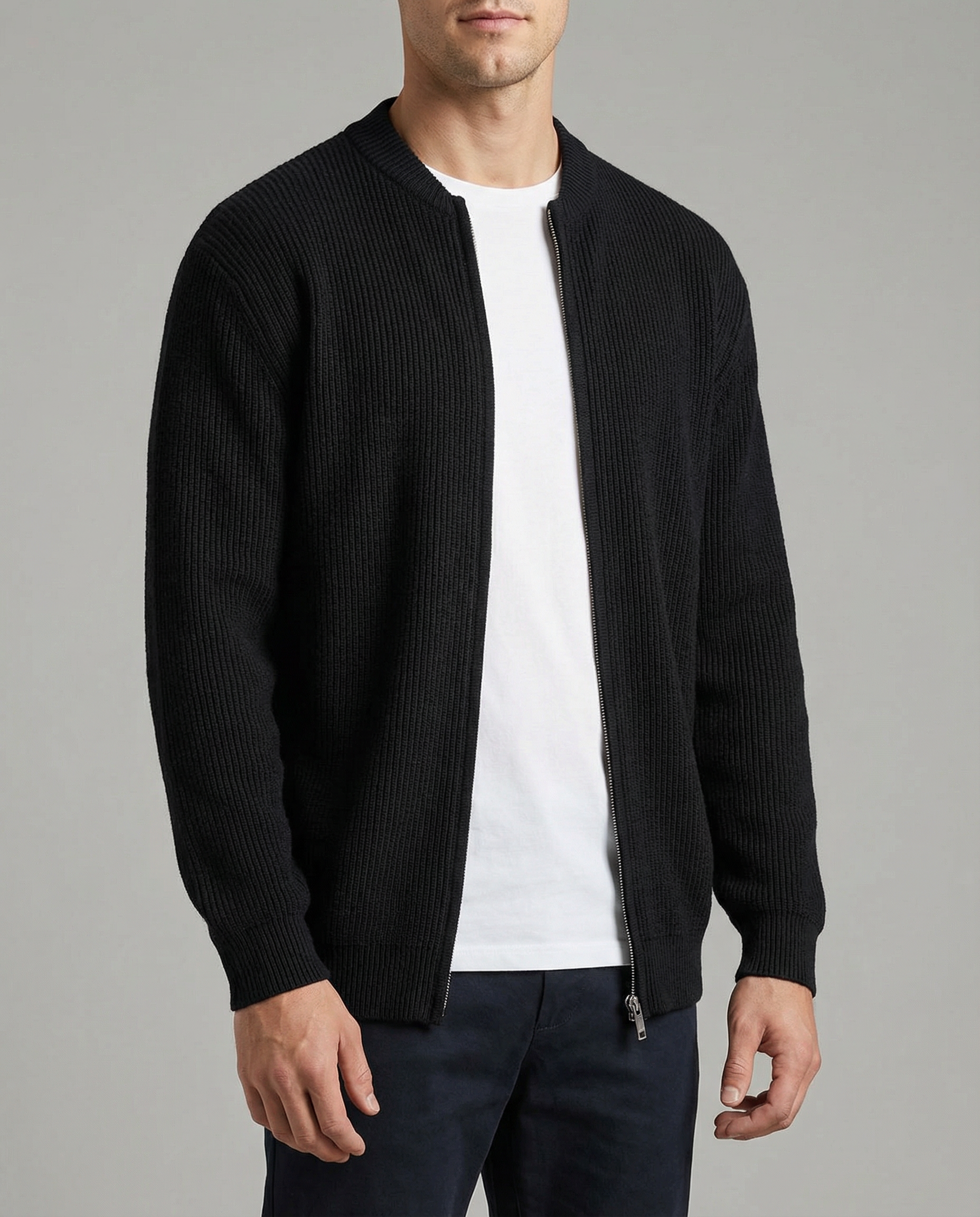 Ethan | Classic Ribbed Zip Knit Cardigan