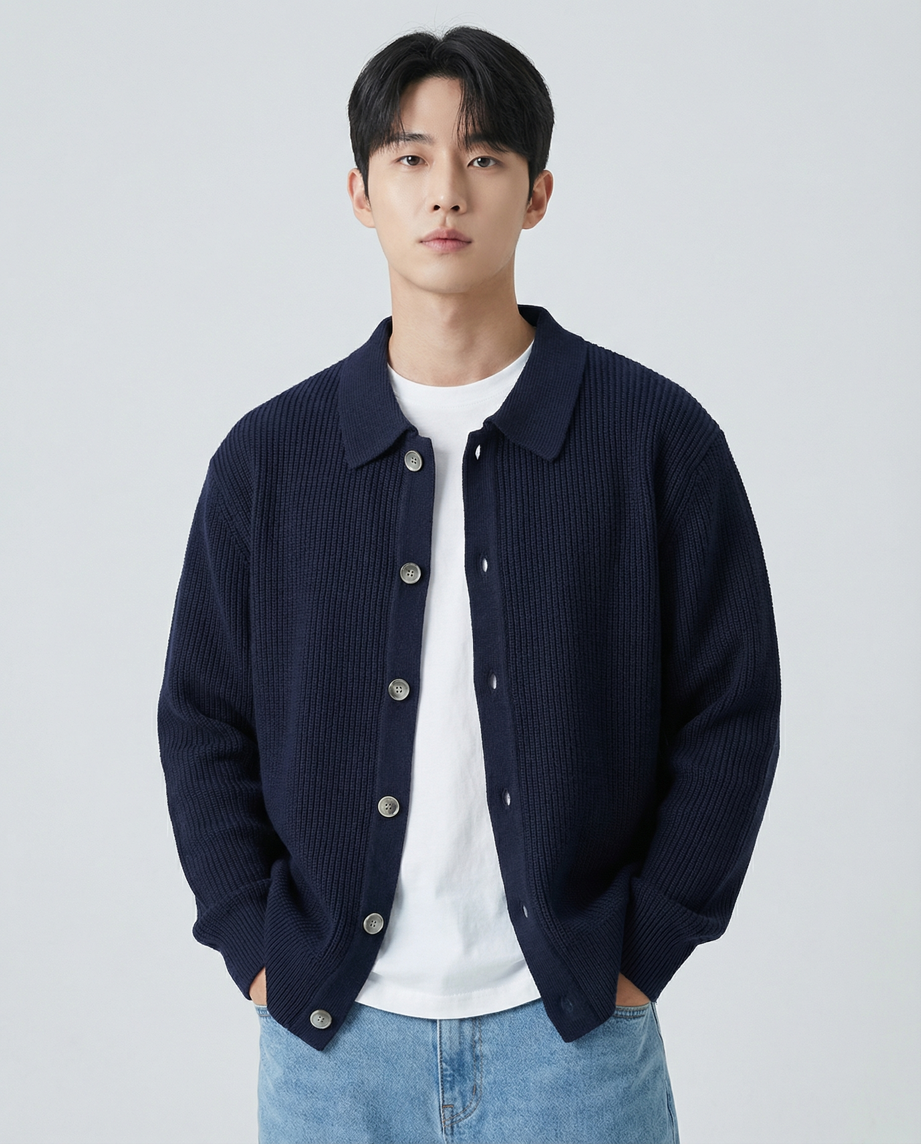 James | Modern Button Front Knit Cardigan