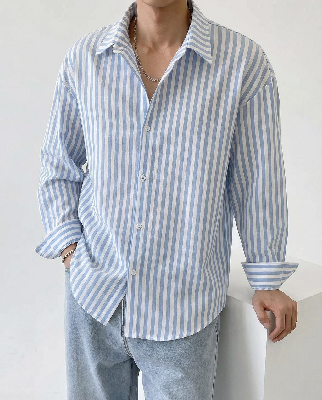 Theo | Relaxed Linen Stripe Shirt Button Long Sleeve