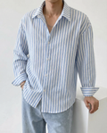 Theo | Relaxed Linen Stripe Shirt Button Long Sleeve